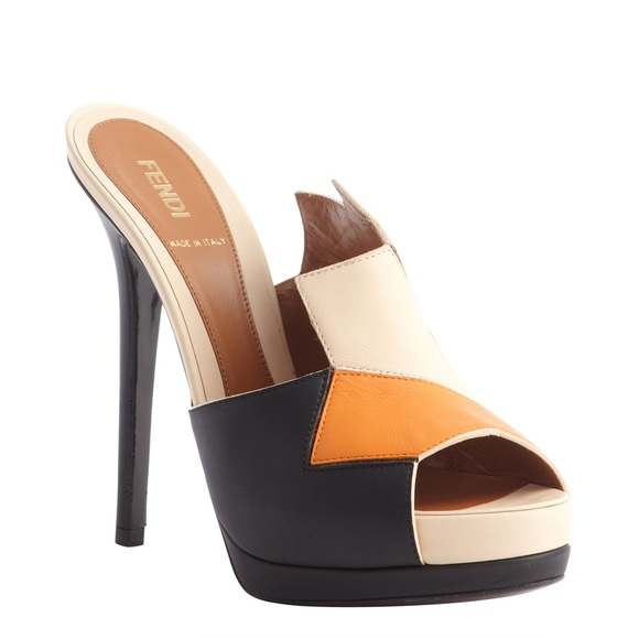 Fendi Tan, Black, and Orange Colorblock Pumps - Picture 2 of 6